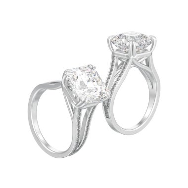 iki gümüş nişan elmas yüzük 3D illüstrasyon izole