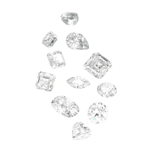 3D απεικόνιση απομονωμένη ομάδα πέτρα λευκή διαφορετικά διαμάντια — Φωτογραφία Αρχείου