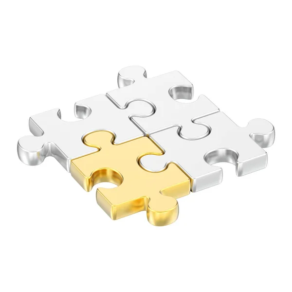 3D-Illustration isolierte Gruppe von verschiedenen Gold-Puzzles — Stockfoto