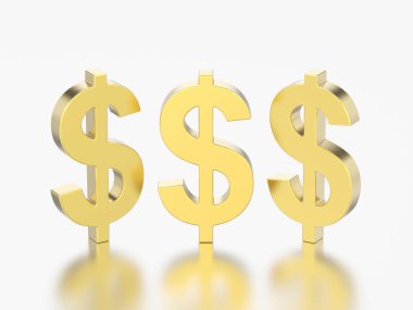 3D resimde farklı üç altın dolar para göster