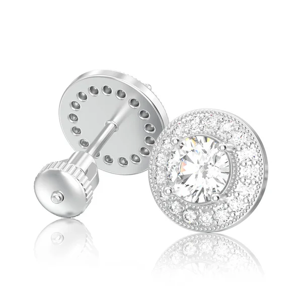 Illustrazione 3D isolato vista diversa due diamanti d'argento earr — Foto Stock