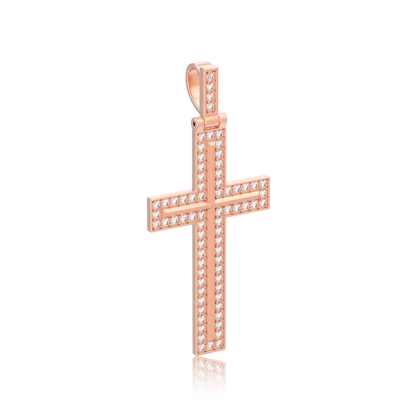 3D illustration isolerade roséguld dekorativa diamant kors pend — Stockfoto