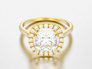 3D resimde sarı altın nişan düğün yastık elmas r