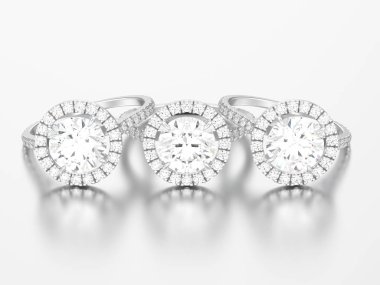 3D resimde üç gümüş nişan düğün elmas yüzük 