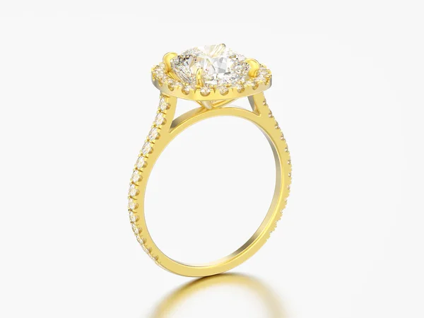 Ilustración 3D oro amarillo compromiso boda cojín diamante r — Foto de Stock