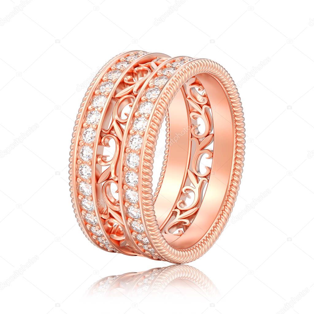 3D illustration isolated rose gold decorative carved out ornamen