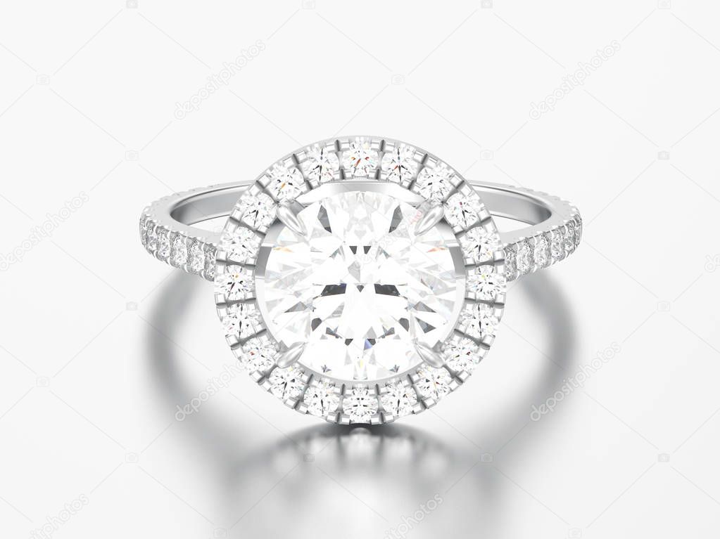 3D illustration silver engagement wedding diamond ring 