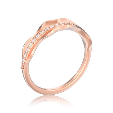 3D illüstrasyon izole gül altın dekoratif elmas yüzükle 