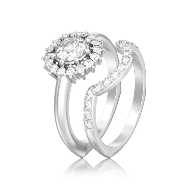 Ilustración 3D anillo de diamantes engastados de plata aislada —  Fotos de Stock
