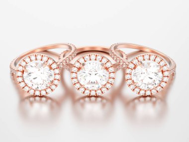 3D resimde üç gül altın nişan düğün elmas yüzük