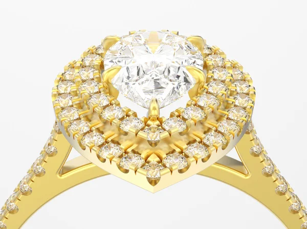 Ilustración 3D cerrar anillo de diamantes decorativos de pera de oro —  Fotos de Stock
