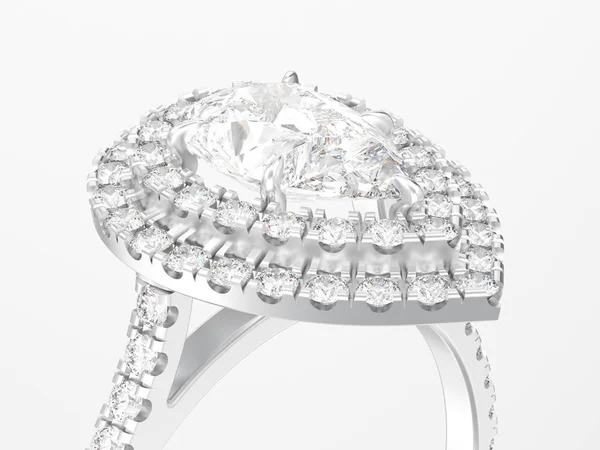 Ilustración 3D de cerca anillo de diamantes decorativos de pera de plata — Foto de Stock