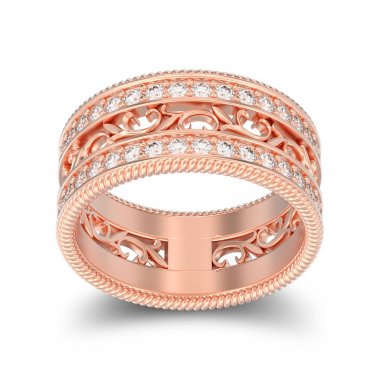 Gül altın Dekoratif süsleme yüzükle gölge beyaz bir arka plan üzerinde oyulmuş 3D illüstrasyon izole