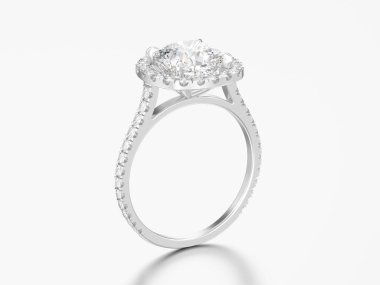 3D resimde gümüş nişan yastığı elmas alyans gri bir arka plan üzerinde