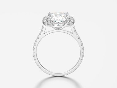 3D resimde gümüş nişan yastığı elmas alyans gri bir arka plan üzerinde