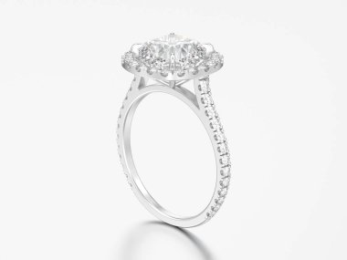 3D resimde gümüş nişan yastığı elmas alyans gri bir arka plan üzerinde