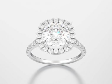 3D resimde gümüş nişan yastığı elmas alyans gri bir arka plan üzerinde