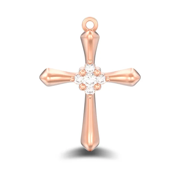 Illustration Pendentif Croix Diamant Décoratif Rose Isolé Avec Ombre Sur — Photo