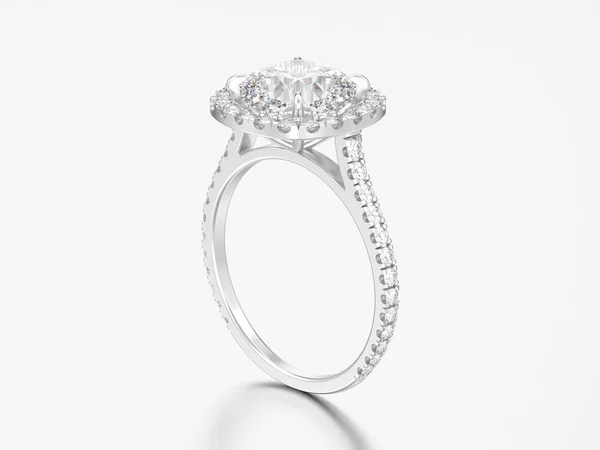 Illustration Silver Engagement Wedding Cushion Diamond Ring Grey Background — Stock Photo, Image