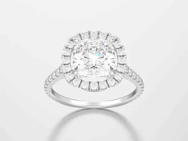 Illustration Silberne Verlobung Hochzeitskissen Diamantring Auf Grauem Hintergrund — Stockfoto