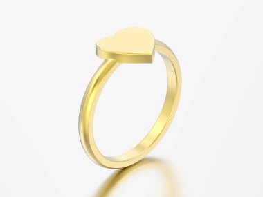 3D çizim altın nişan düğün kalp yüzüğü gri bir arka plan üzerinde