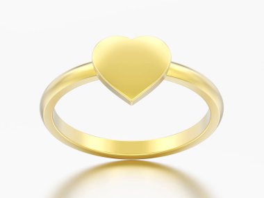 3D çizim altın nişan düğün kalp yüzüğü gri bir arka plan üzerinde