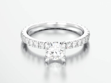 3D resimde gümüş nişan düğün elmas yüzüğü gri bir arka plan üzerinde