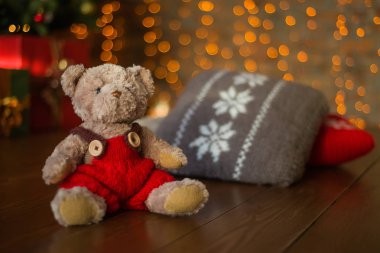 bokeh, yatay, ağaç, oyuncaklar, kahverengi, kırmızı, ayı, oyuncak ayı, yeni yıl, oyuncak ayı, hediyeler, tatil, sevinç.