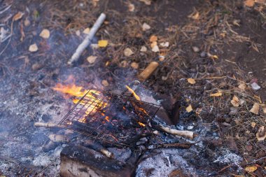 İnşaat atıkları. Çevresel ve çevresel atıklar. Suçlular şehirde yasa dışı bir çöplük yarattılar. Çimenlerin üzerinde çöp var..