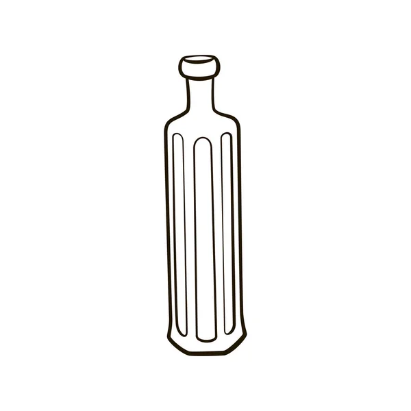 Retro vintage kesme cam şişe simgesi. El beyaz arka plan üzerinde kontur çizim çizimi — Stok Vektör