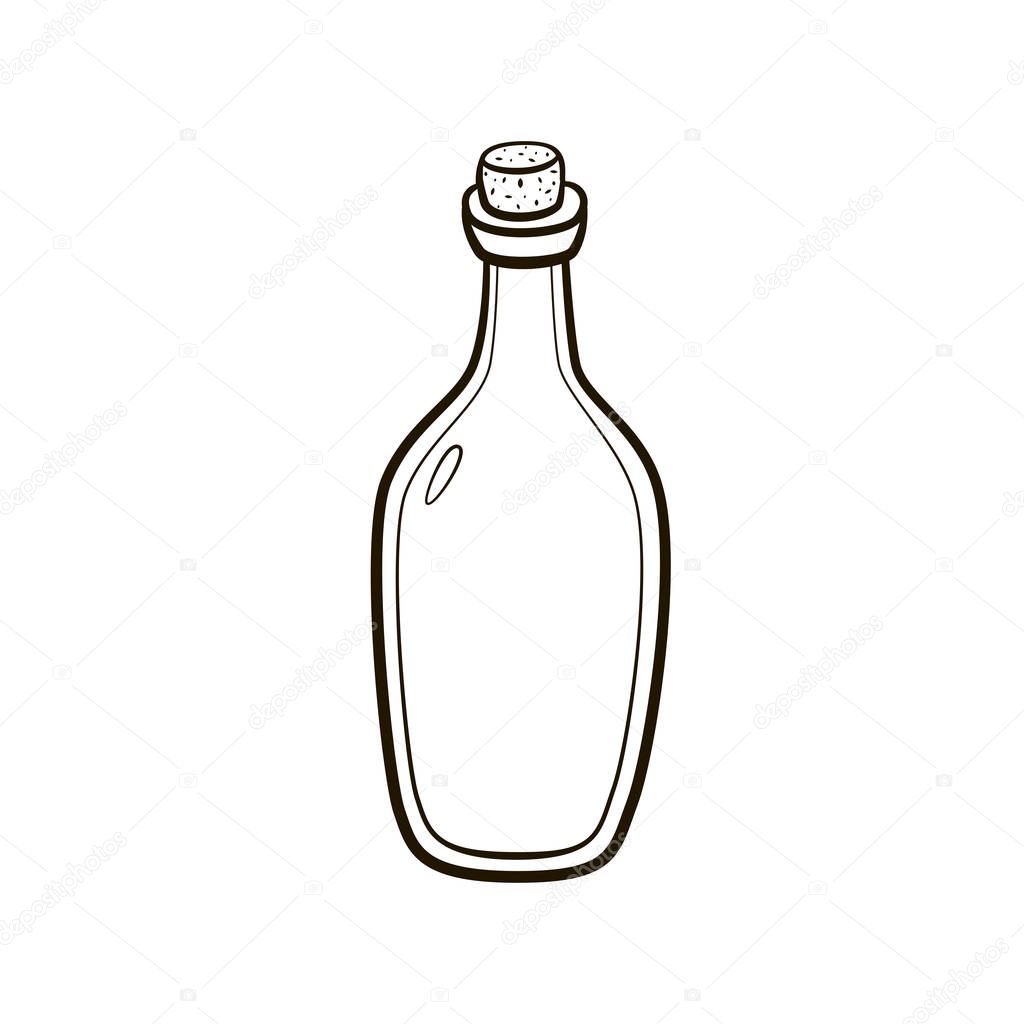 Old fashioned  vintage bottle hand drawing on white background