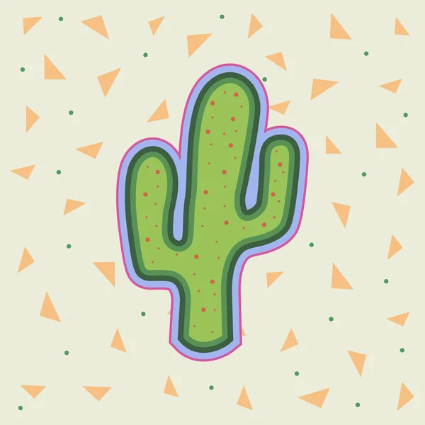 Cartoon Kaktus Ikone Niedliche Handgezeichnete Kakteenpflanze Vektorillustrationen Heller Dreieck Hintergrund — Stockvektor