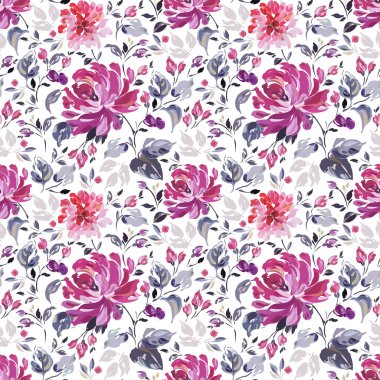 Yaz çiçek ile Seamless Modeli tomurcukları ve yaprakları.