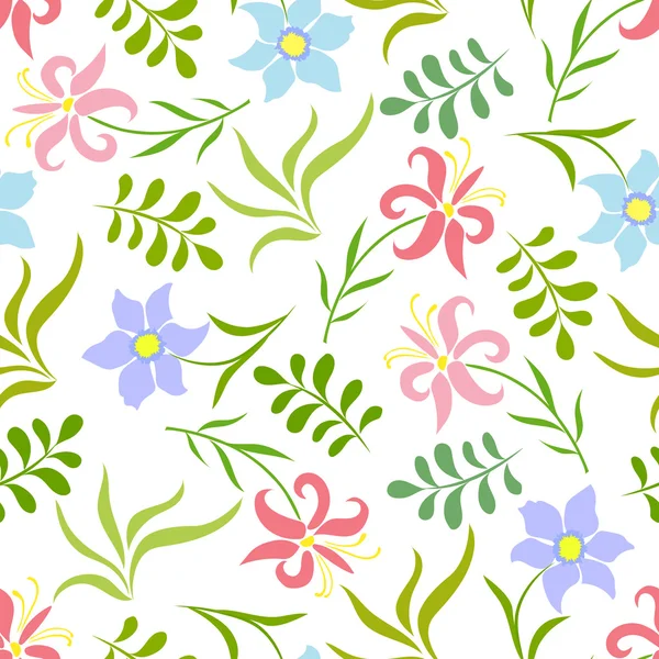 Motif sans couture de fleurs et de feuilles de prairie — Image vectorielle