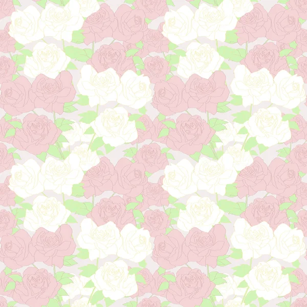 Seamless pattern with rose flowers in pastel colors — Stock Vector