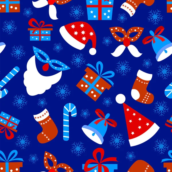 크리스마스 아이템, 파란색 배경에 눈송이와 원활한 패턴 배경. — 스톡 벡터