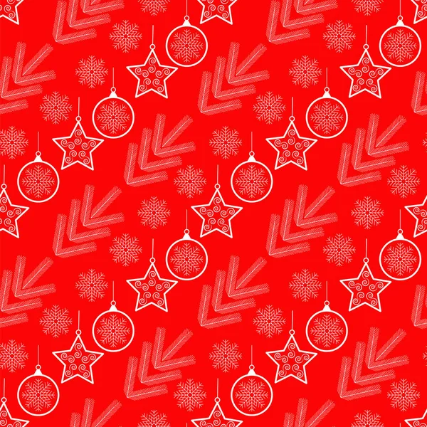 Seamless pattern with Christmas elements on a red background — Stock Vector