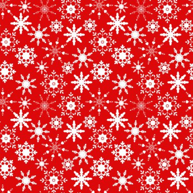 Christmas kırmızı zemin üzerine beyaz kar taneleri ile seamless modeli.
