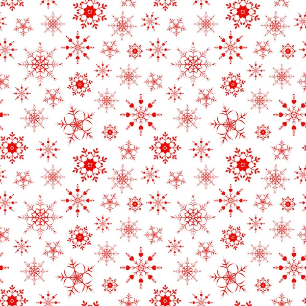 Fondo de patrón sin costuras con sustrato rojo de copos de nieve . — Vector de stock