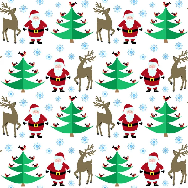 Patrón sin costuras con un árbol de Navidad, Santa Claus y ciervos . — Archivo Imágenes Vectoriales