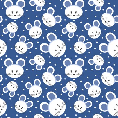  Mavi bir arka plan üzerinde beyaz fareler ile Seamless Modeli.