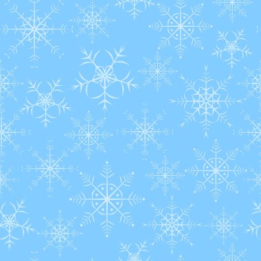 Mavi bir arka plan üzerinde kar taneleri üzerinden seamless modeli.