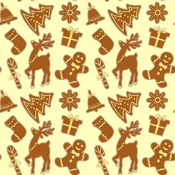Patrón sin costuras con pan de jengibre tradicional de Navidad . — Archivo Imágenes Vectoriales