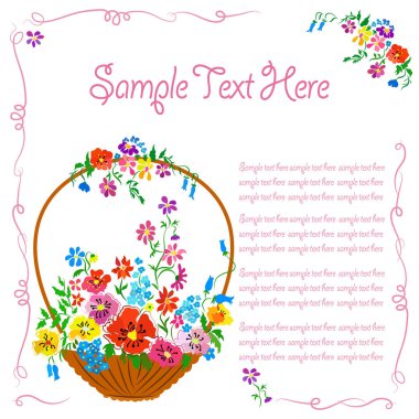 Kartpostal davet kutlama bir sepet ile çiçek ve metin için yer.