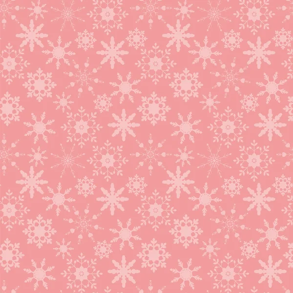 无缝圣诞图案，基板与粉红的底色上的雪花. — 图库矢量图片