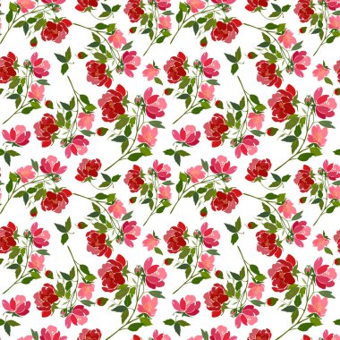 Kırmızı peony çiçek açması dalı ile Seamless Modeli.