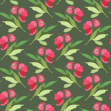 Kırmızı çiçekli Dikişsiz soyut desen 