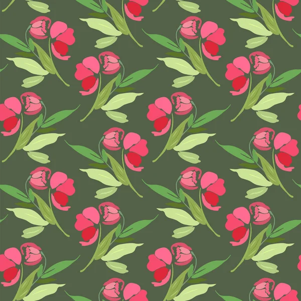 Patrón abstracto sin costuras con flores rojas — Vector de stock