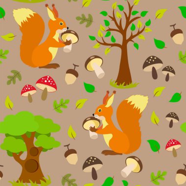 Ormanda mantar ile sincap.