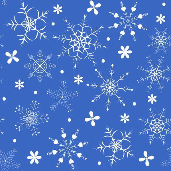 Copos de nieve blancos sobre fondo azul — Vector de stock